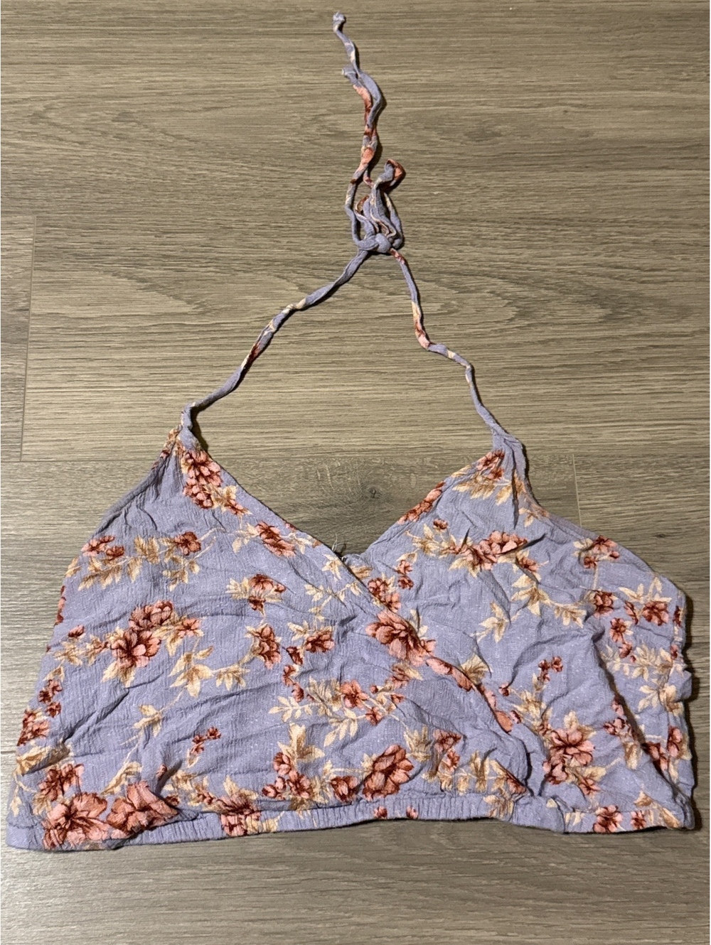 American Eagle Floral Print Purple Halter Crop Top Large